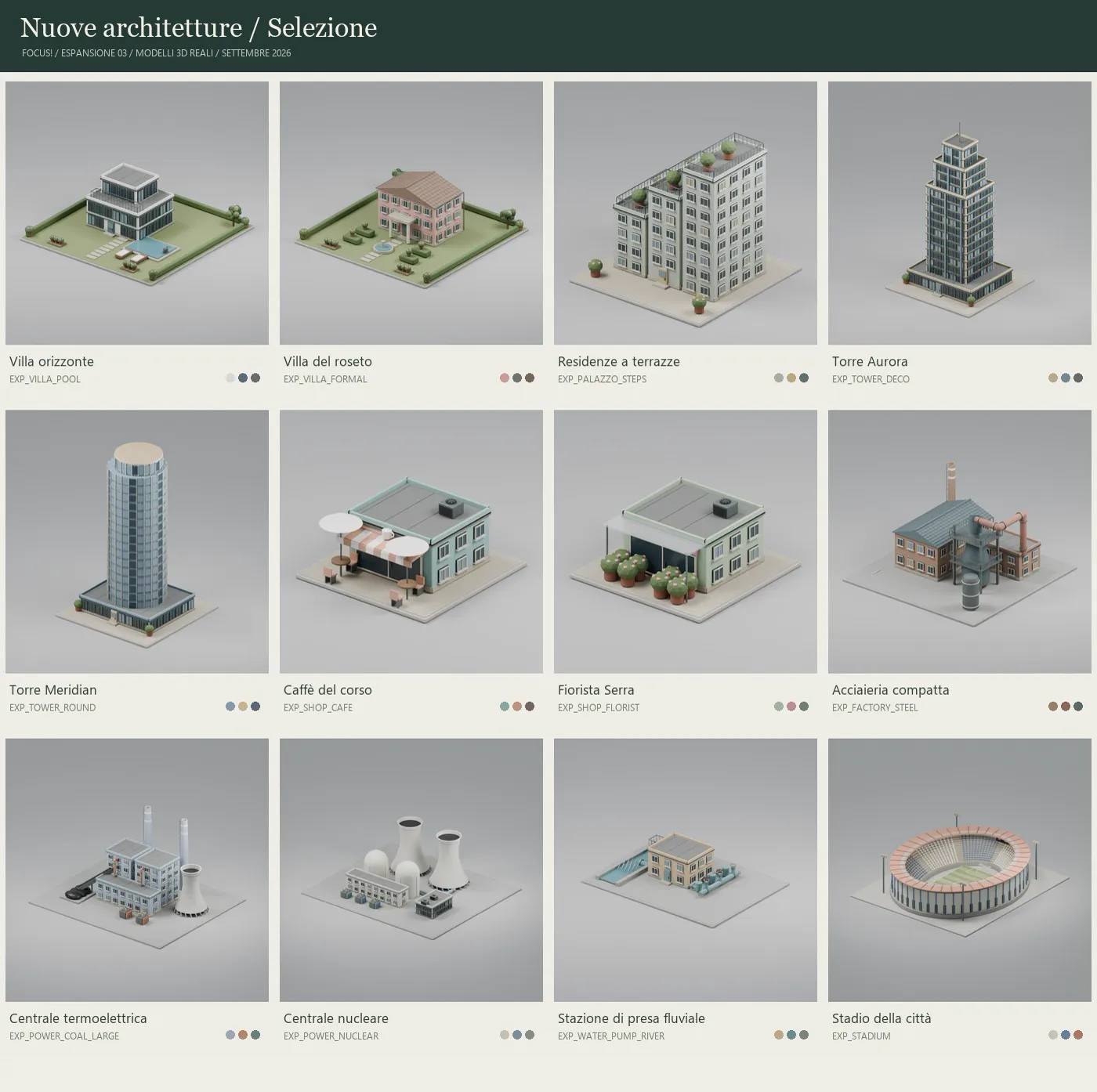 Alcuni dei modelli 3D