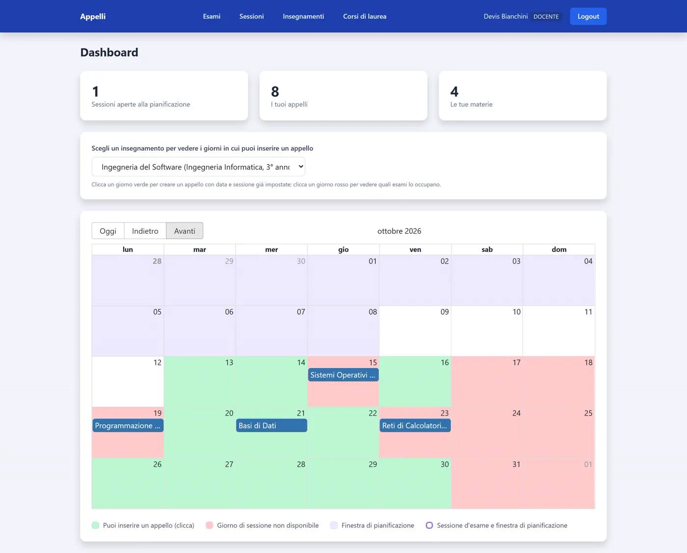 Il calendario del docente